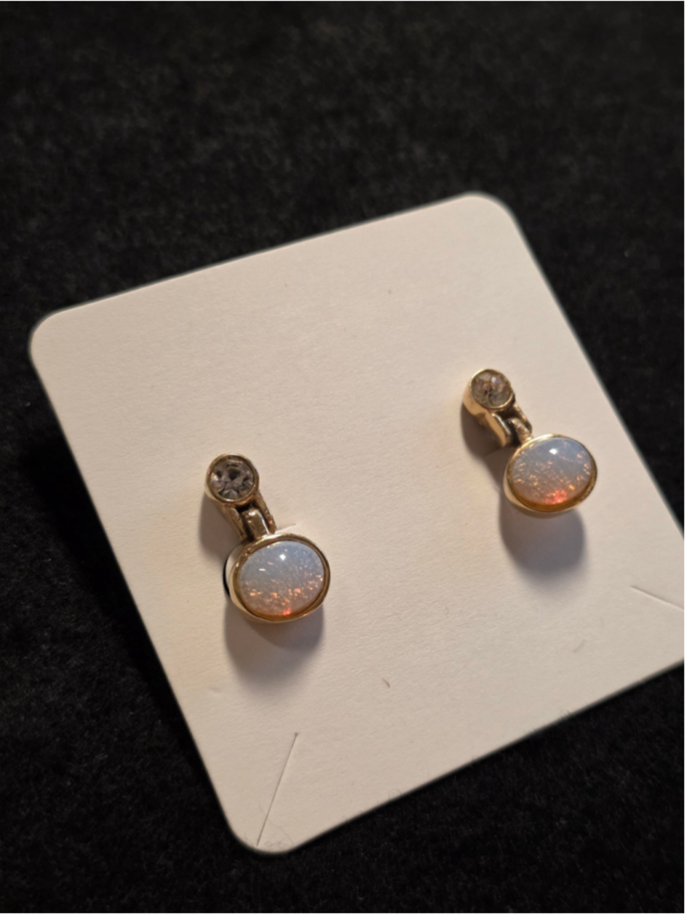 RARE 1980s Givenchy Faux Opal and Crystal Clip on Earrings - Picture 10 of 16
